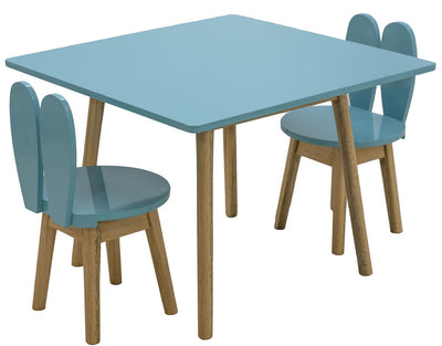 Conjunto Infantil Colorido Mesa com 1 a 4 Cadeiras Coelho Azul Turquesa e Madeira + Cores