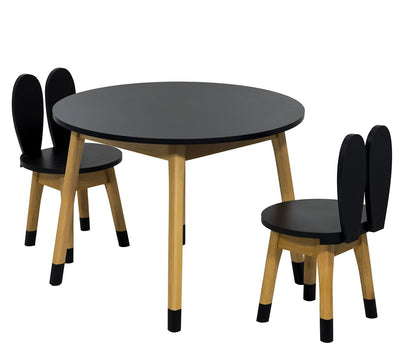 Conjunto Infantil Mesa Redonda com 1 a 4 Cadeiras Coelho/Reta/Urso/Borboleta - MDF Preto / Osmocolor