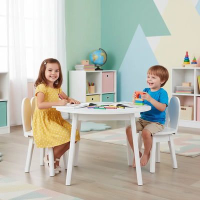 Conjunto Infantil Branco com Mesa e 1 a 4 Cadeiras Coelho + Cores