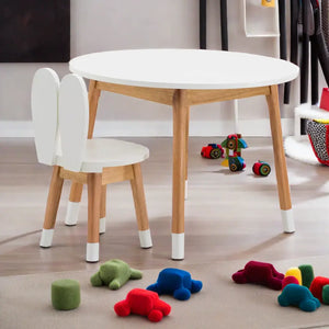 Conjunto Infantil Mesa Redonda com 1 a 4 Cadeiras Coelho MDF Branco e Osmocolor
