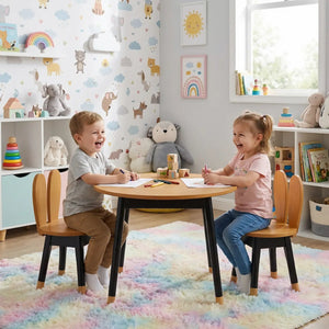 Conjunto Infantil Mesa com 1 a 4 Cadeiras Coelho - Osmocolor e Preto + Cores