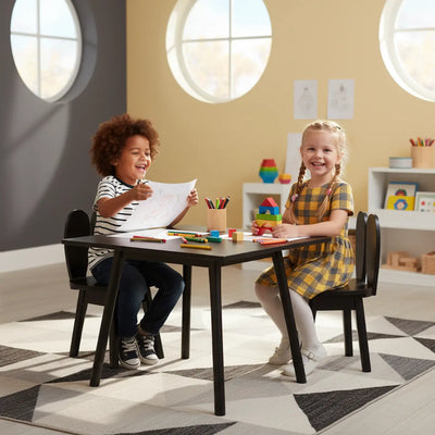 Conjunto Infantil Preto com Mesa e 1 a 4 Cadeiras Coelho + Cores