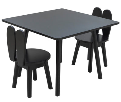 Conjunto Infantil Preto com Mesa e 1 a 4 Cadeiras Coelho + Cores
