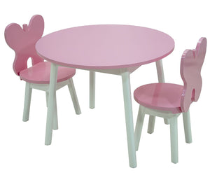 Conjunto Infantil Colorido Mesa com 1 a 4 Cadeiras Borboleta Rosa e Branco + Cores