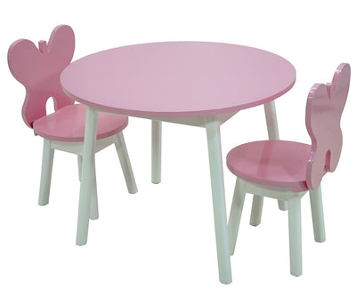 Conjunto Infantil Colorido Mesa com 1 a 4 Cadeiras Borboleta Rosa e Branco + Cores