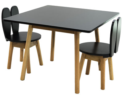 Conjunto Infantil Colorido Mesa com 1 a 4 Cadeiras Coelho Preto e Madeira + Cores