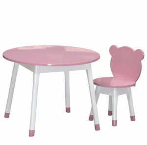 Conjunto Infantil Colorido Mesa com 1 a 4 Cadeiras Urso Rosa e Branco com Pontinha + Cores