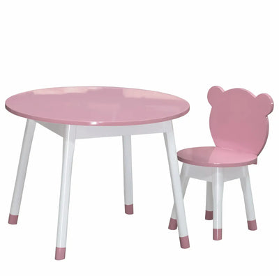 Conjunto Infantil Colorido Mesa com 1 a 4 Cadeiras Urso Rosa e Branco com Pontinha + Cores
