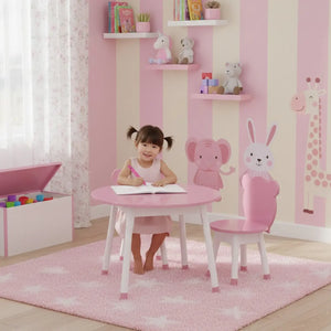 Conjunto Infantil Colorido Mesa com 1 a 4 Cadeiras Urso Rosa e Branco com Pontinha + Cores