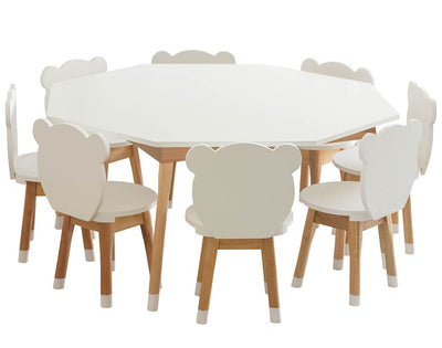 Conjunto Infantil Mesa Octogonal com 8 Cadeiras Inclusas MDF Branco / Osmocolor