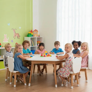 Conjunto Infantil Mesa Octogonal com 8 Cadeiras Inclusas MDF Branco / Osmocolor