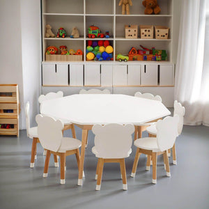 Conjunto Infantil Mesa Octogonal com 8 Cadeiras Inclusas MDF Branco / Osmocolor
