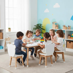 Conjunto Infantil Mesa Retangular com 6 Cadeiras Inclusas MDF Branco / Osmocolor