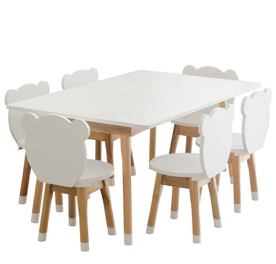 Conjunto Infantil Mesa Retangular com 6 Cadeiras Inclusas MDF Branco / Osmocolor