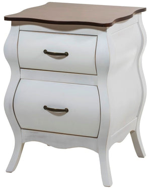 Criado Mudo Bombê Clássico 2 Gavetas Provençal Branco e Tampo Verniz + Cores