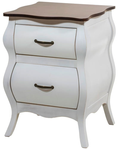 Criado Mudo Bombê Clássico 2 Gavetas Provençal Branco e Tampo Verniz + Cores