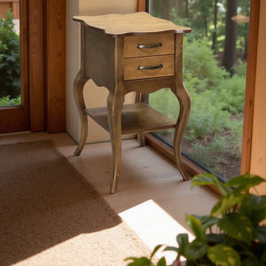 Criado Mudo Luis XV Clássico Slim 2 Gavetas com Prateleira - Imbuia + Cores