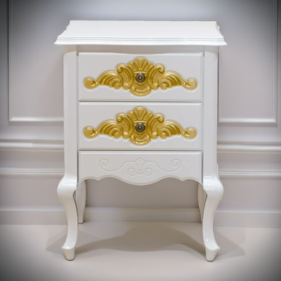 Criado Mudo Genova 2 Gavetas Branco com Dourado + Cores