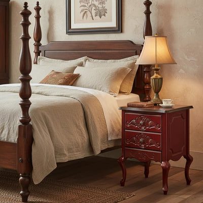 Criado Mudo Genova 2 Gavetas Vermelho Tampo Verniz + Cores