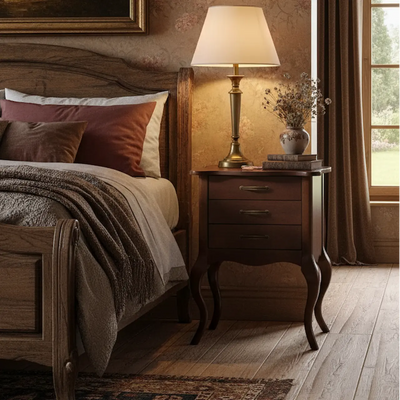 Criado Mudo Luis XV Clássico 3 Gavetas Capuccino + Cores