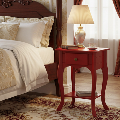 Criado Mudo Colorido 1 Gaveta Luis XV - Vermelho + Cores