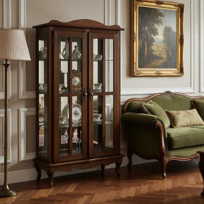 Cristaleira Colorida 2 Portas e Aberturas Laterais Espelho e Luz - Verniz Capuccino + Cores