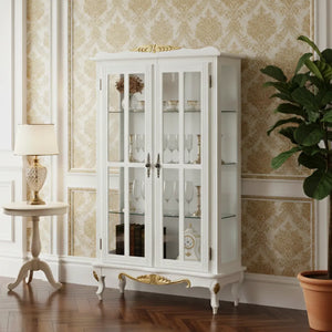 Cristaleira Luis XV 2 Portas Entalhada Branca e Dourada + Cores