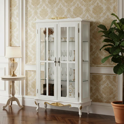 Cristaleira Luis XV 2 Portas Entalhada Branca e Dourada + Cores