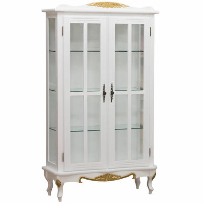 Cristaleira Luis XV 2 Portas Entalhada Branca e Dourada + Cores