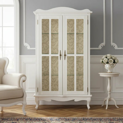 Cristaleira 2 Portas Provençal Branca e Fundo em Tecido + Cores