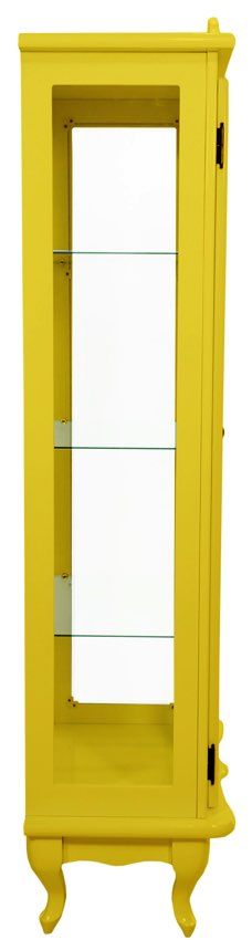 Cristaleira Colorida Amarela 1 Porta com Aberturas Laterais e Fundo em Espelho Opcional + Cores