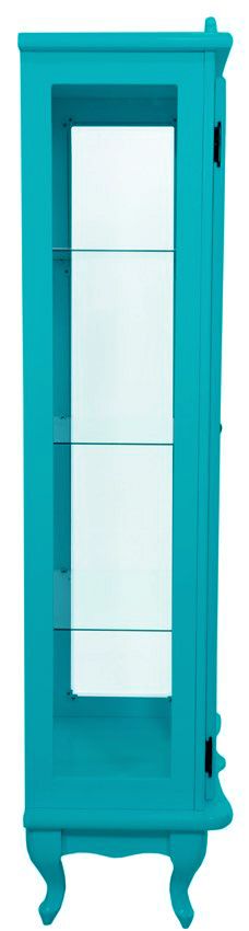 Cristaleira Colorida Azul Turquesa 1 Porta com Aberturas Laterais e Fundo em Espelho Opcional + Cores