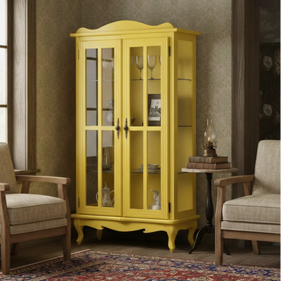 Cristaleira Colorida 2 Portas e Aberturas Laterais - Amarela + Cores