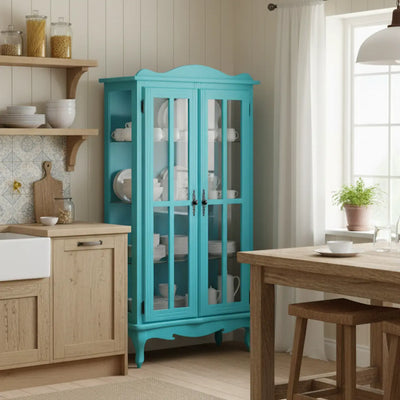 Cristaleira Colorida 2 Portas e Aberturas Laterais - Azul Turquesa + Cores