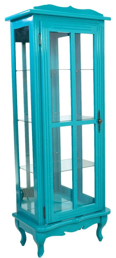 Cristaleira Colorida Azul Turquesa 1 Porta com Aberturas Laterais e Fundo em Espelho Opcional + Cores