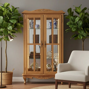 Cristaleira 2 Portas Entalhada Verniz Mel + Cores