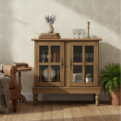 Cristaleira Horizontal Média 2 Portas com Pés Safari - Verniz Imbuia + Cores