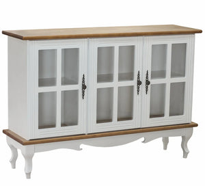 Cristaleira Horizontal Média 3 Portas - Branco Fosco com Tampo e Base em Verniz + Cores