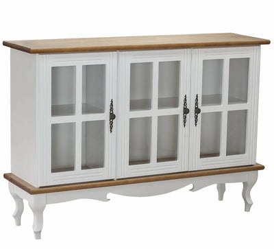 Cristaleira Horizontal Média 3 Portas - Branco Fosco com Tampo e Base em Verniz + Cores