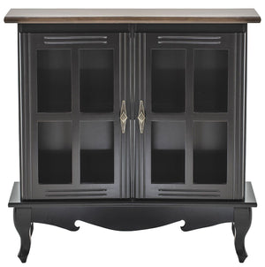 Cristaleira Horizontal Média 2 Portas Preta com Tampo em Verniz + Cores