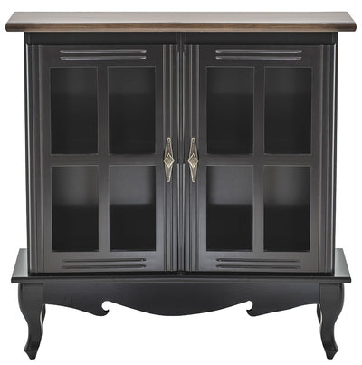 Cristaleira Horizontal Média 2 Portas Preta com Tampo em Verniz + Cores