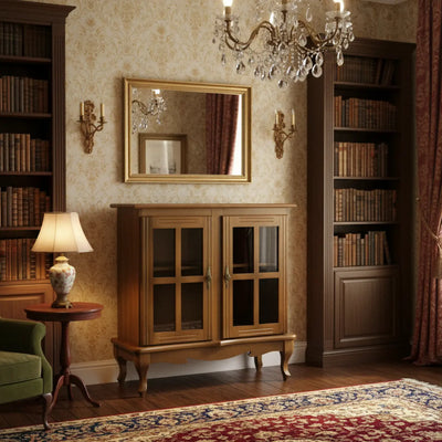 Cristaleira Horizontal Média 2 Portas Verniz Imbuia + Cores