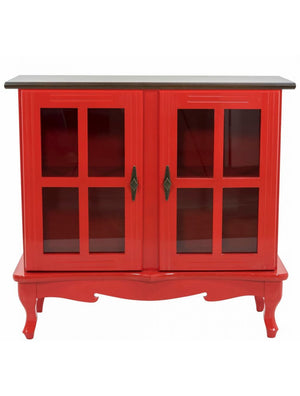 Cristaleira Horizontal Média 2 Portas Vermelha Tampo Verniz + Cores