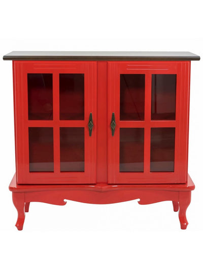 Cristaleira Horizontal Média 2 Portas Vermelha Tampo Verniz + Cores