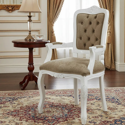 Cadeira Luis XV II Entalhada com Braço - Branca com Veludo Amassado Marrom + Cores