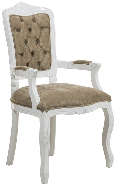 Cadeira Luis XV II Entalhada com Braço - Branca com Veludo Amassado Marrom + Cores