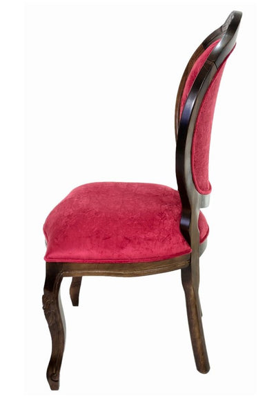 Cadeira Medalhão IV Entalhada - Capuccino e Veludo Amassado Vermelho + Cores