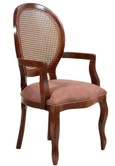 Cadeira Medalhão III Lisa Com Braço e Encosto em Tela - Imbuia e Caramelo + Cores