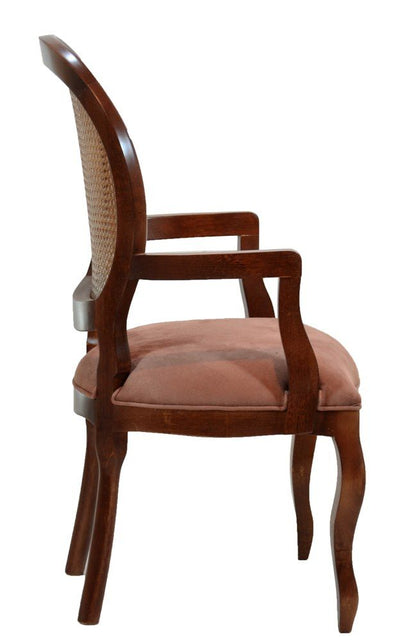 Cadeira Medalhão III Lisa Com Braço e Encosto em Tela - Imbuia e Caramelo + Cores