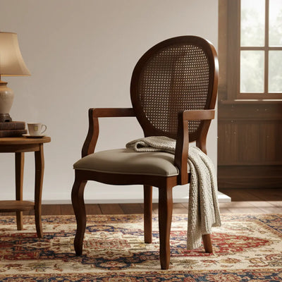 Cadeira Medalhão III Lisa Com Braço e Encosto em Tela - Imbuia e Cinza + Cores